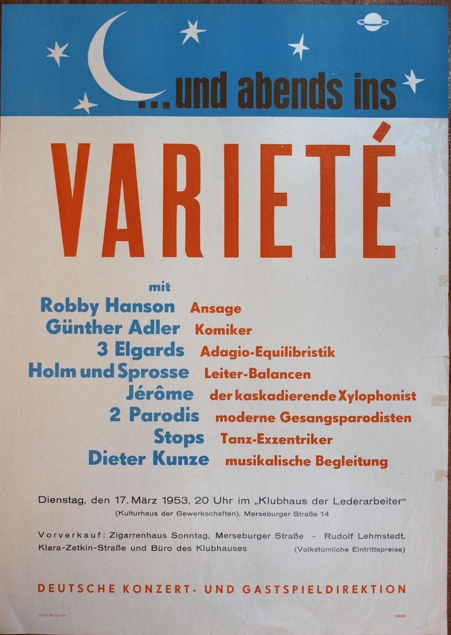 Plakat/ Kultur &quot;Und abends ins Varieté...&quot;, DDR, Weißenfels, 1953 (Museum Weißenfels - Schloss Neu-Augustusburg CC BY-NC-SA)