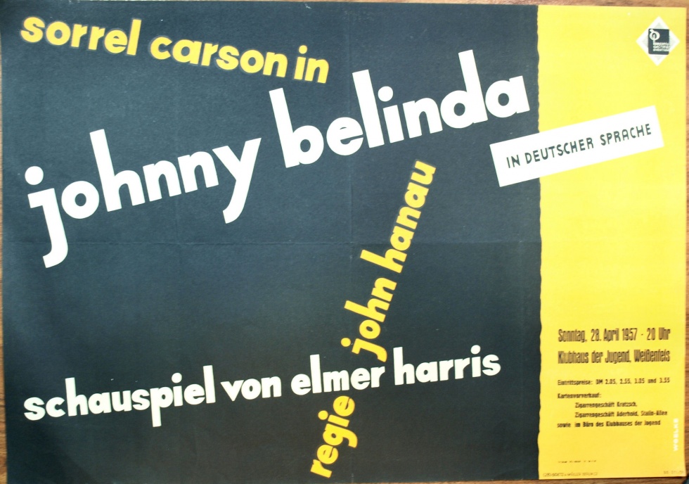 Plakat /Kultur &quot;Johnny Belinda &quot;, DDR, Weißenfels 1957 (Museum Weißenfels - Schloss Neu-Augustusburg CC BY-NC-SA)