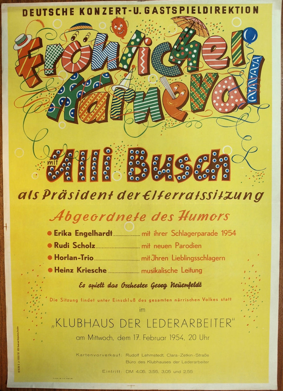 Plakat/ Kultur &quot;Fröhlicher Karneval   &quot;, DDR, Weißenfels 1954 (Museum Weißenfels - Schloss Neu-Augustusburg CC BY-NC-SA)