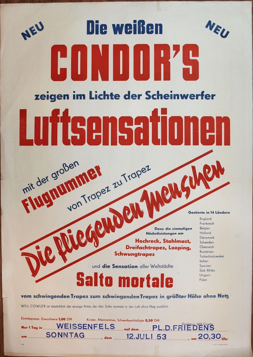 Plakat/ Kultur &quot;Die weißen Condors...&quot;, DDR, Weißenfels 1953 (Museum Weißenfels - Schloss Neu-Augustusburg CC BY-NC-SA)
