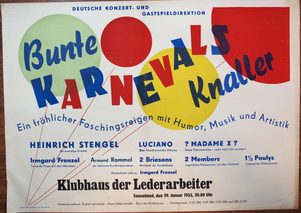 Plakat/ Kultur &quot;Bunte Karnevalsknaller&quot;, DDR, Weißenfels 1955 (Museum Weißenfels - Schloss Neu-Augustusburg CC BY-NC-SA)