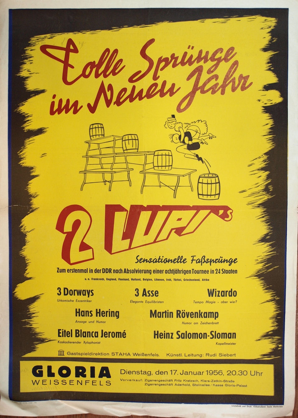 Plakat/ Kultur &quot;Tolle Sprünge im Neuen Jahr...&quot;, DDR, Weißenfels 1956 (Museum Weißenfels - Schloss Neu-Augustusburg CC BY-NC-SA)