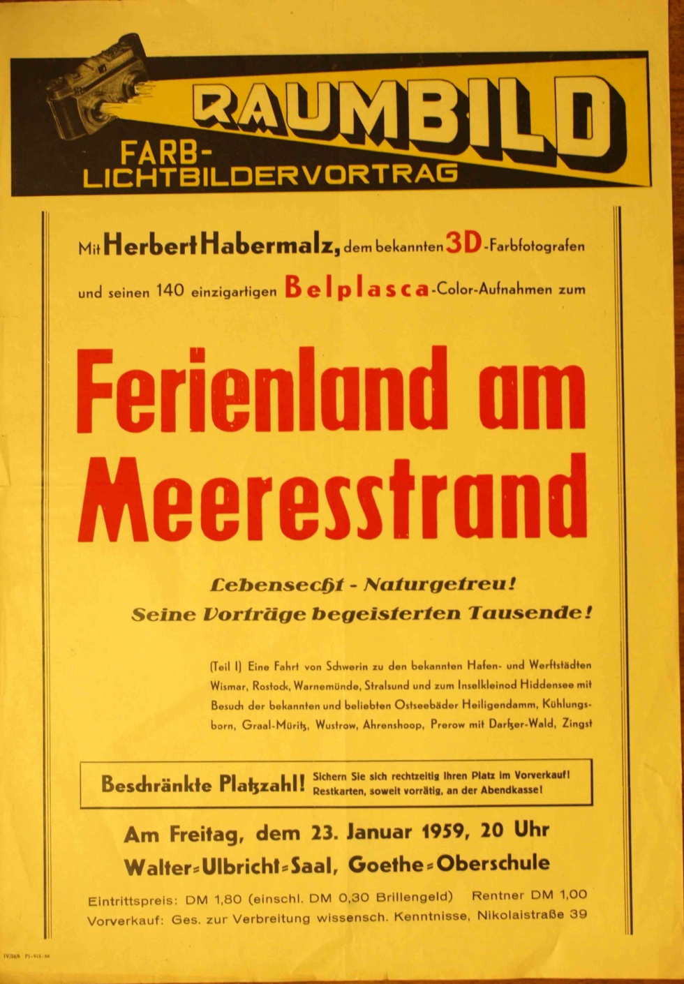 Plakat/ Kultur &quot;Ferienland am Meeresstrand&quot;, DDR, Weißenfels 1959 (Museum Weißenfels - Schloss Neu-Augustusburg CC BY-NC-SA)