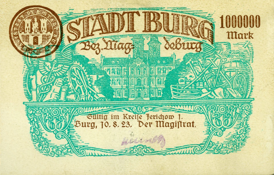 Notgeldschein der Stadt Burg (1.000.000 Mark) (Kulturstiftung Sachsen-Anhalt CC BY-NC-SA)