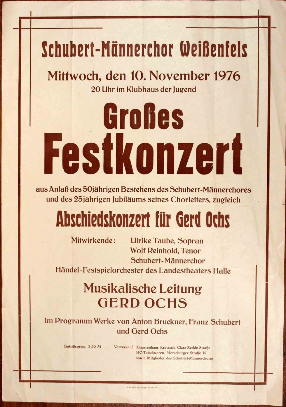 Plakat/ Kultur "Großes Festkonzert...", DDR, Weißenfels 1976 (Museum Weißenfels - Schloss Neu-Augustusburg CC BY-NC-SA)