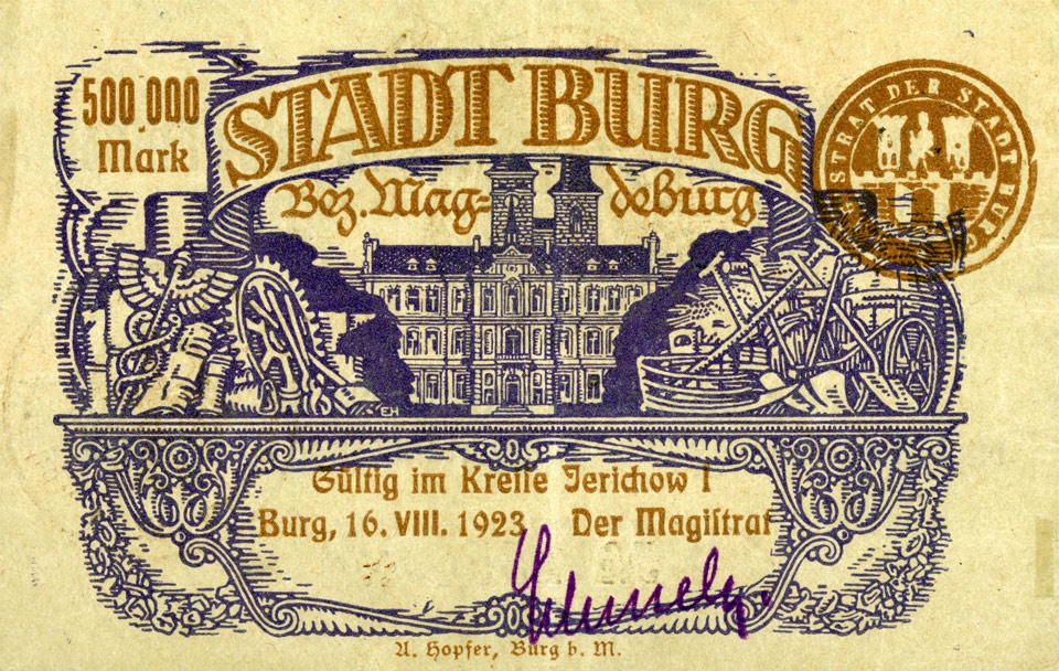 Notgeldschein der Stadt Burg (500.000 Mark) (Kulturstiftung Sachsen-Anhalt CC BY-NC-SA)