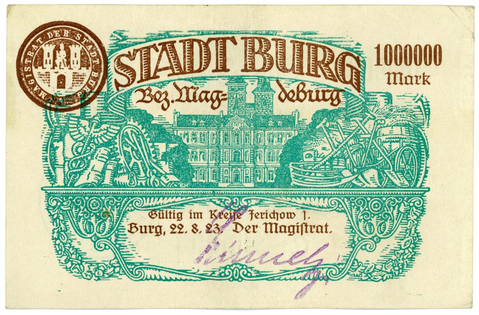 Notgeldschein der Stadt Burg (1.000.000 Mark) (Kulturstiftung Sachsen-Anhalt CC BY-NC-SA)