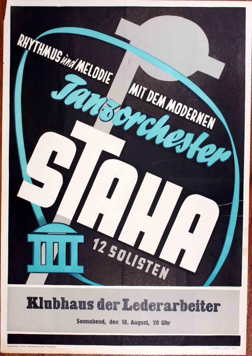 Plakat/Kultur &quot;Tanzorchester Staha&quot;, DDR, Weißenfels 1956 (Museum Weißenfels - Schloss Neu-Augustusburg CC BY-NC-SA)