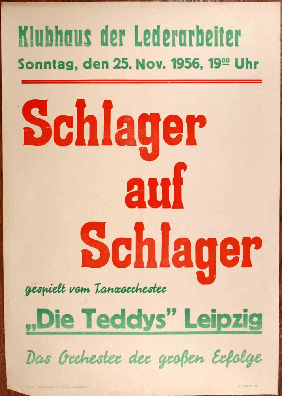 Plakat/Kultur &quot;Schlager auf Schlager&quot;, DDR, Weißenfels 1956 (Museum Weißenfels - Schloss Neu-Augustusburg CC BY-NC-SA)