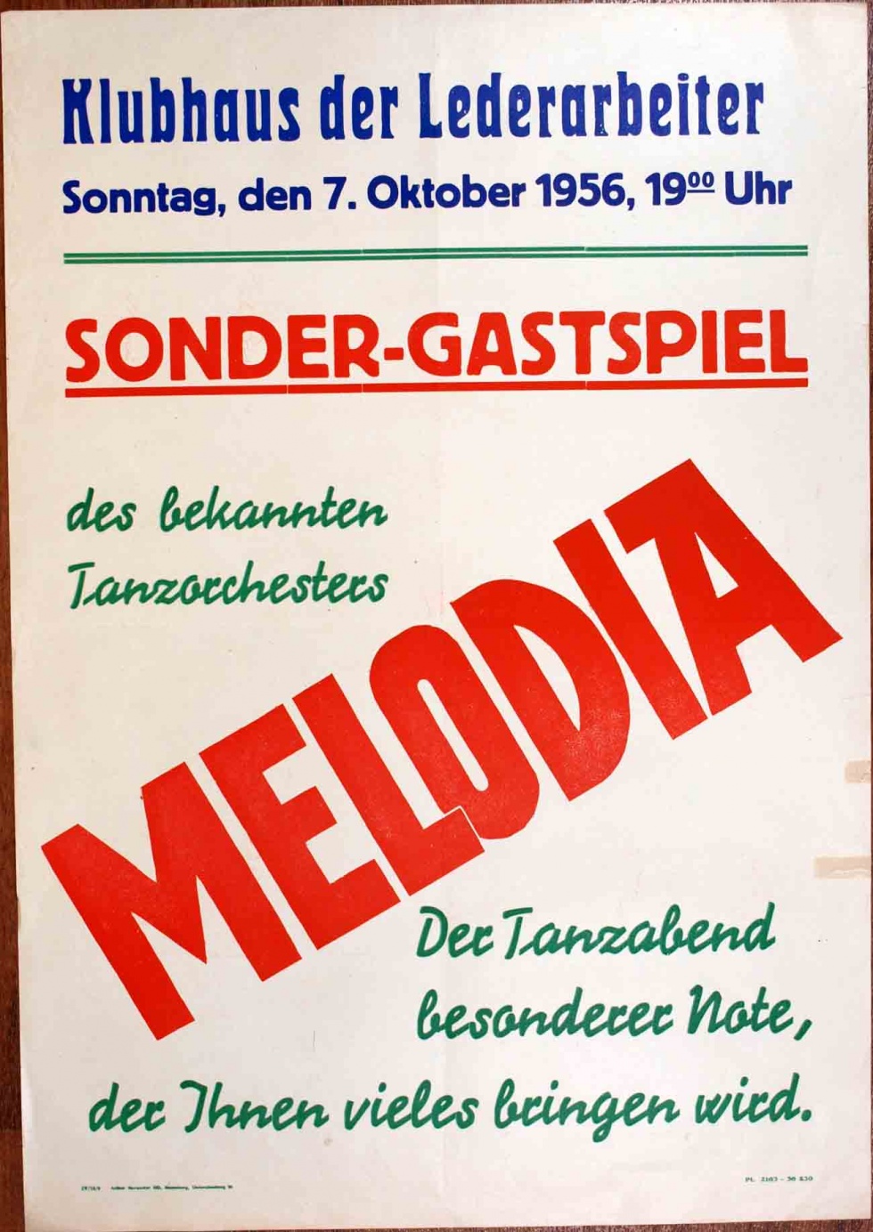 Plakat/Kultur &quot;Sondergastspiel...&quot;, DDR, Weißenfels 1956 (Museum Weißenfels - Schloss Neu-Augustusburg CC BY-NC-SA)