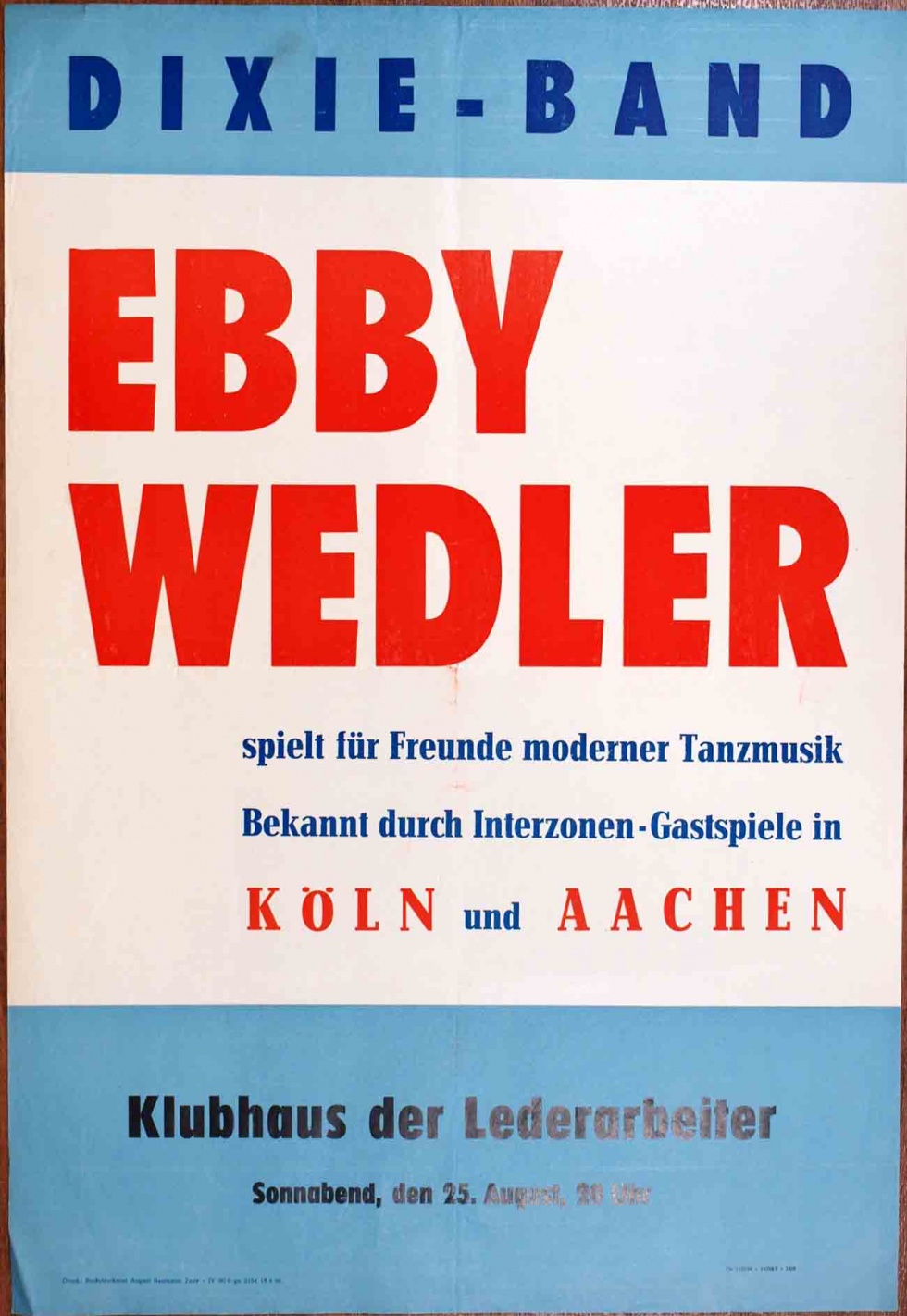 Plakat/Kultur &quot;Dixie-Band Ebby Wedler&quot;, DDR, Weißenfels 1956 (Museum Weißenfels - Schloss Neu-Augustusburg CC BY-NC-SA)