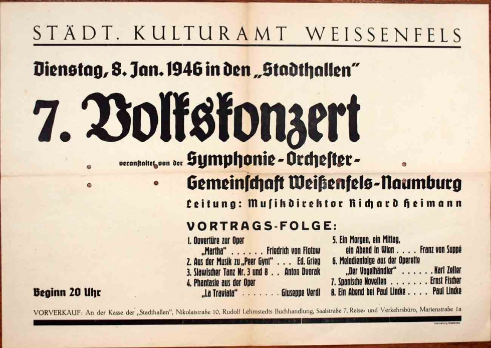 Plakat/Kultur &quot;7. Volkskonzert&quot;, Nachkriegszeit, Weißenfels 1946 (Museum Weißenfels - Schloss Neu-Augustusburg CC BY-NC-SA)
