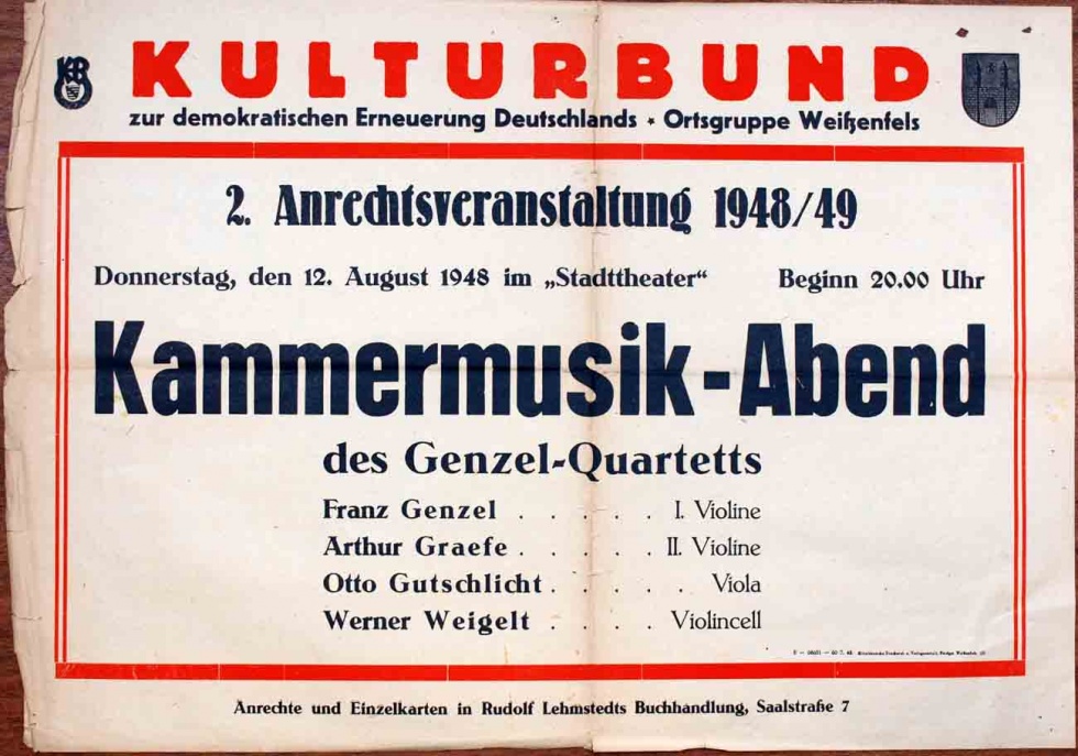 Plakat/Kultur &quot;Kammermusik-Abend&quot;, Nachkriegszeit, Weißenfels 1948 (Museum Weißenfels - Schloss Neu-Augustusburg CC BY-NC-SA)
