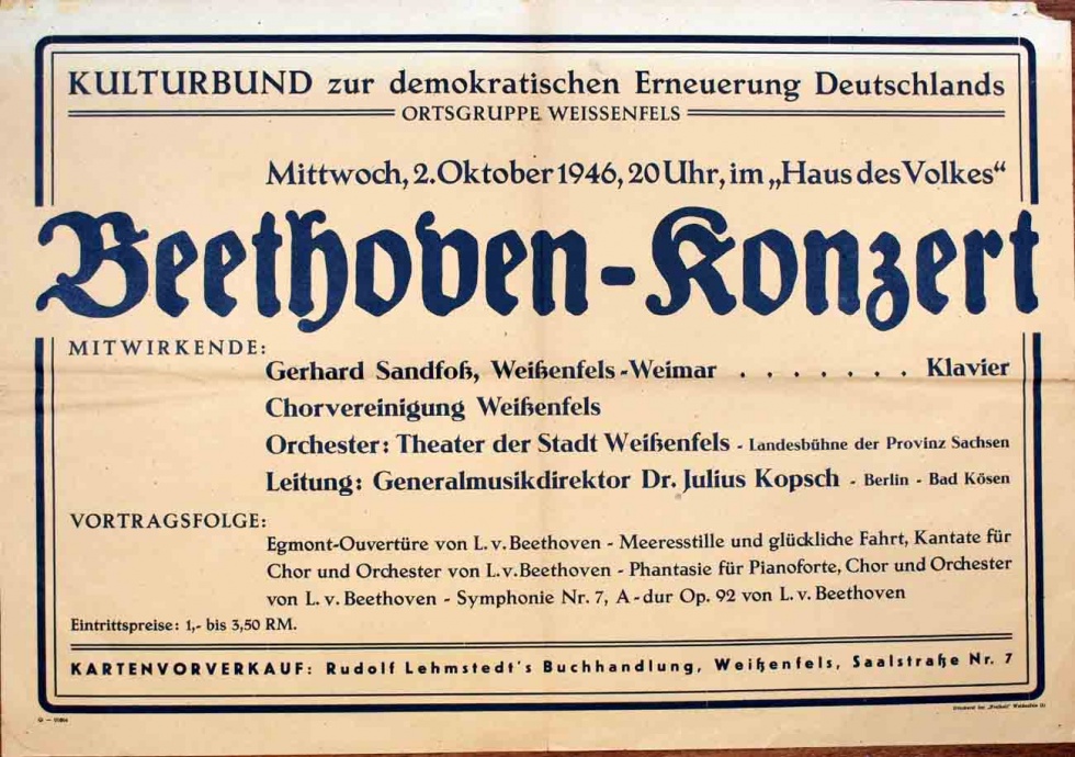 Plakat/Kultur &quot;Beethoven-Konzert&quot;, Nachkriegszeit, Weißenfels 1946 (Museum Weißenfels - Schloss Neu-Augustusburg CC BY-NC-SA)