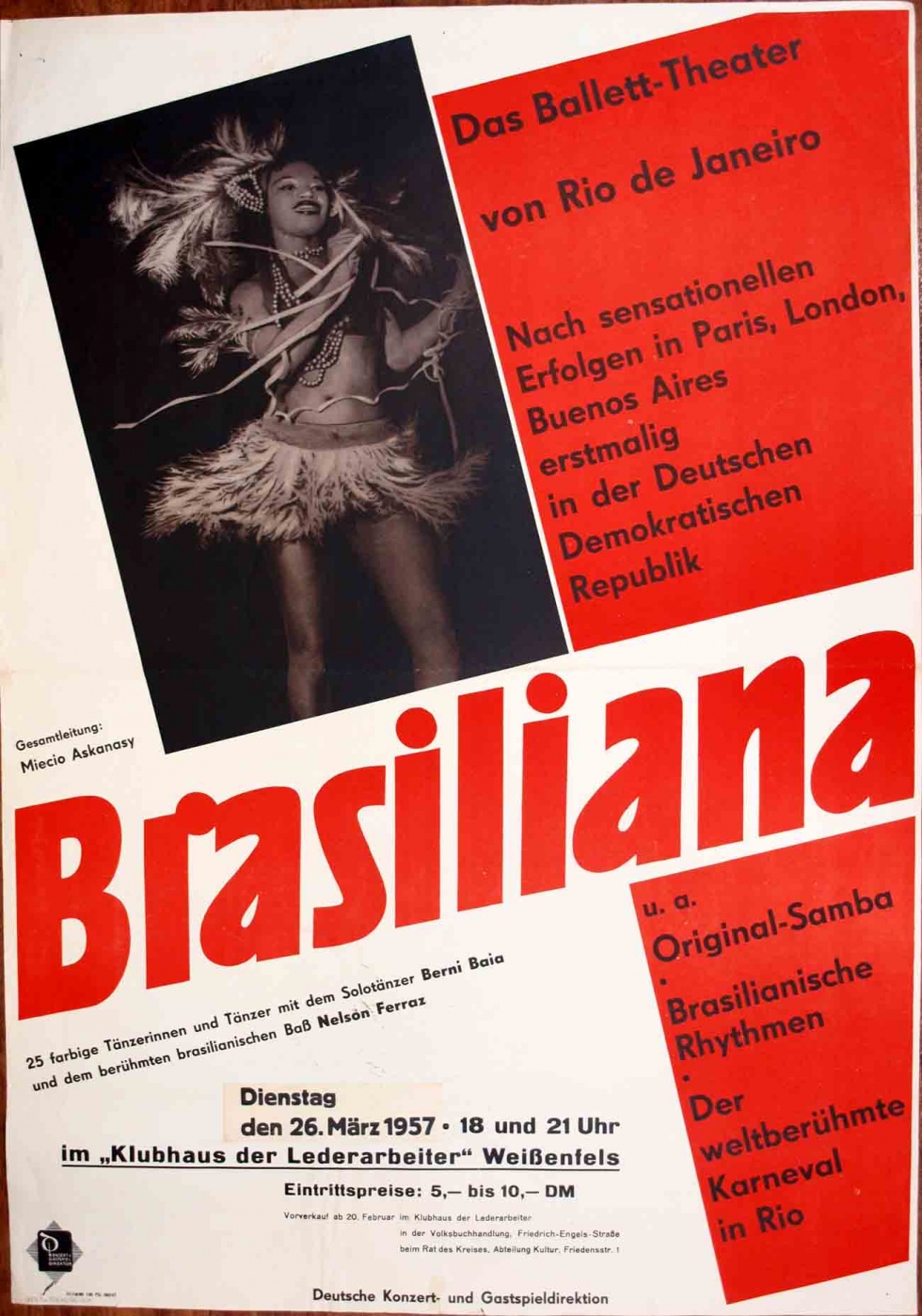 Plakat/Kultur &quot;Brasiliana&quot;, DDR, Weißenfels 1957 (Museum Weißenfels - Schloss Neu-Augustusburg CC BY-NC-SA)