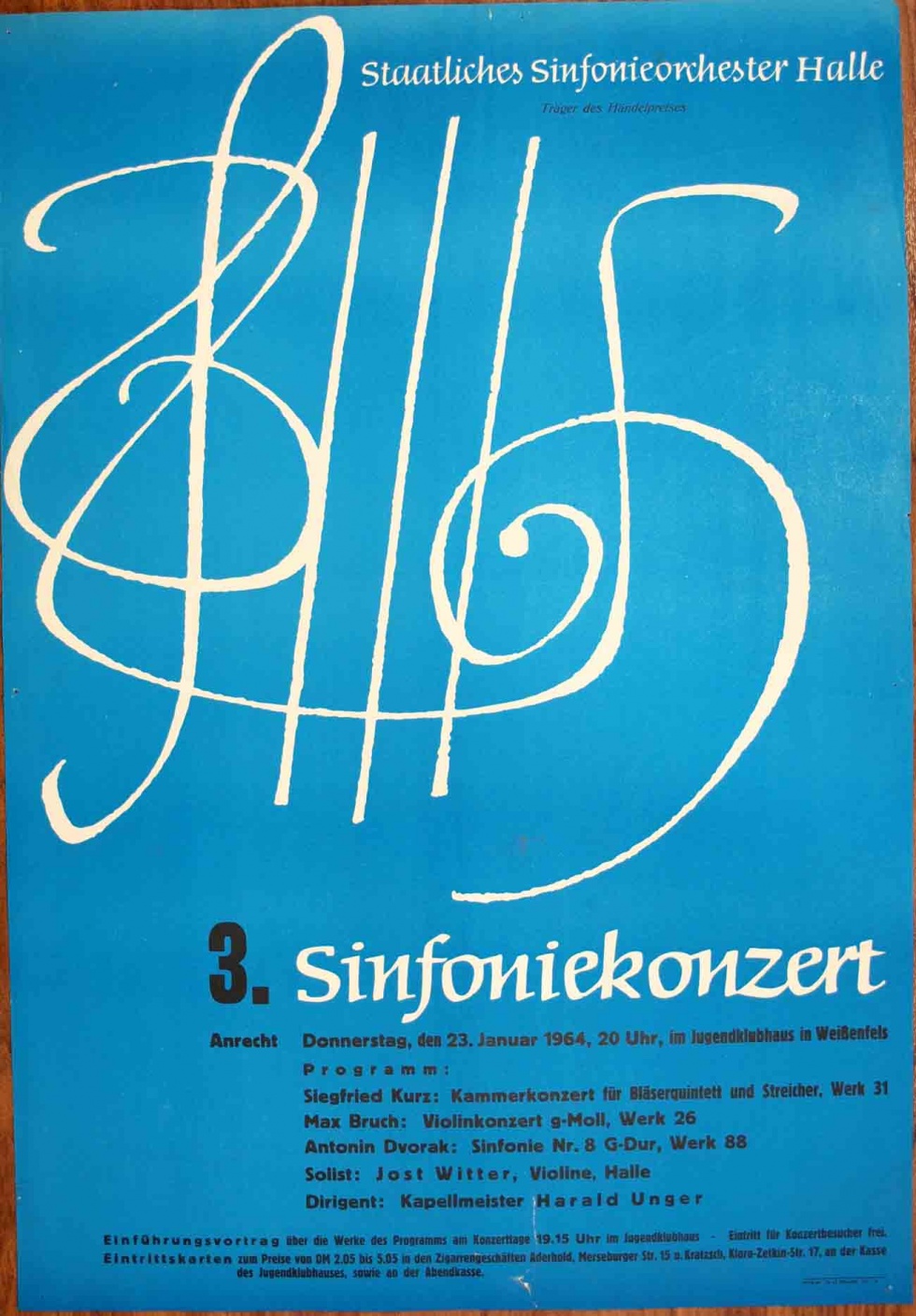 Plakat/ Kultur &quot;3. Sinfoniekonzert&quot;, DDR, Weißenfels 1964 (Museum Weißenfels - Schloss Neu-Augustusburg CC BY-NC-SA)