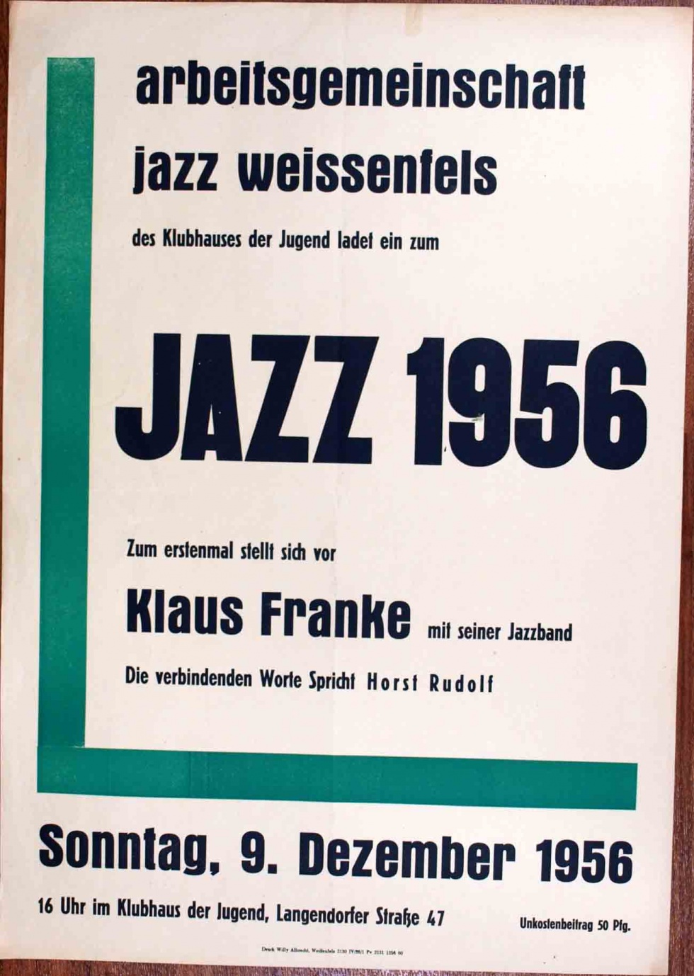 Plakat/Kultur &quot;Jazz 1956&quot;, DDR, Weißenfels 1956 (Museum Weißenfels - Schloss Neu-Augustusburg CC BY-NC-SA)