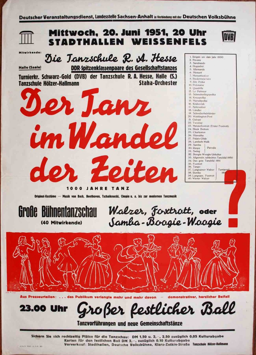 Plakat/Kultur &quot;Der Tanz im Wandel der Zeiten&quot;, DDR, Weißenfels 1957 (Museum Weißenfels - Schloss Neu-Augustusburg CC BY-NC-SA)