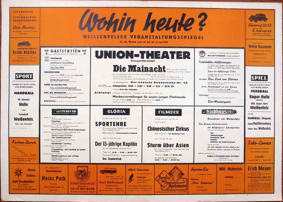 Plakat/Kultur/Werbung &quot;Weißenfelser Veranstaltungsspiegel&quot;, DDR, Weißenfels 1953 (Museum Weißenfels - Schloss Neu-Augustusburg CC BY-NC-SA)