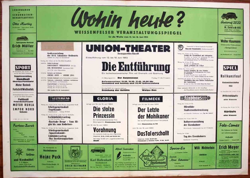 Plakat/Kultur/Werbung &quot;Weißenfelser Veranstaltungsspiegel&quot;, DDR, Weißenfels 1953 (Museum Weißenfels - Schloss Neu-Augustusburg CC BY-NC-SA)