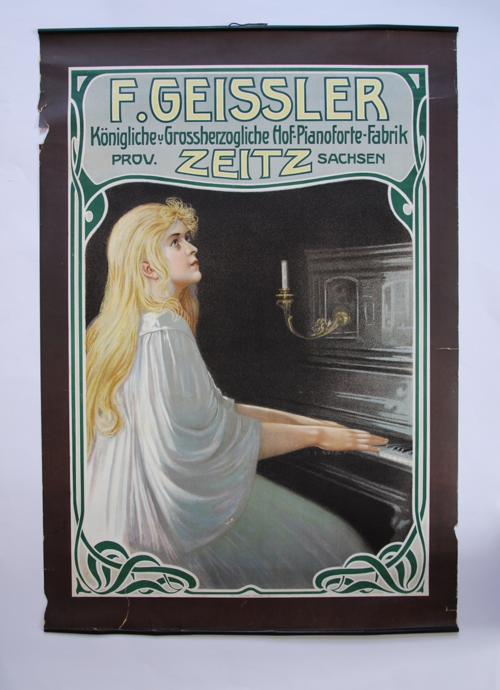 Werbeplakat für F. Geissler Königliche u. Grossherzogliche Hof - Pianoforte - Fabrik (Museum Schloss Moritzburg Zeitz CC BY-NC-SA)