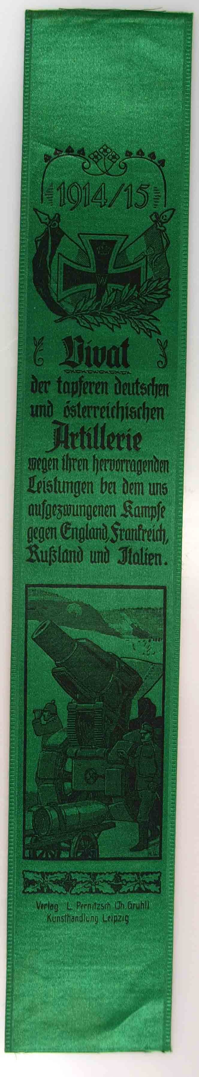 Vivatband der tapferen deutschen und österreichischen Artillerie gewidmet, 1914/15, 1. Weltkrieg (Museum Weißenfels - Schloss Neu-Augustusburg CC BY-NC-SA)