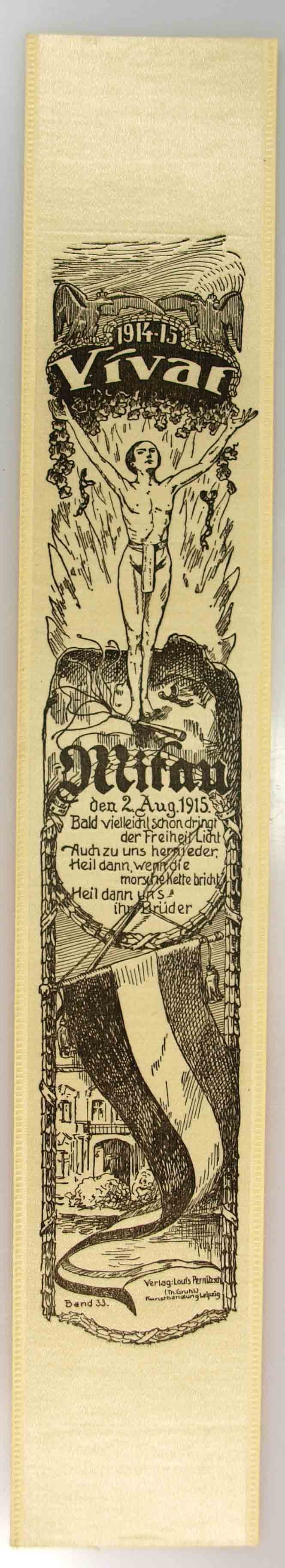 Vivatband anläßlich der Einnahme der Stadt Mitau am 2. August 1915, 1. Weltkrieg (Museum Weißenfels - Schloss Neu-Augustusburg CC BY-NC-SA)