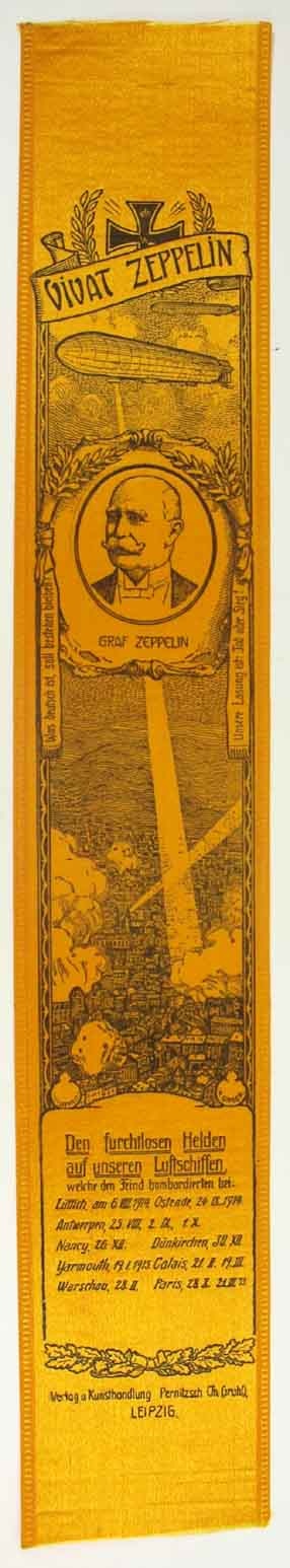 Vivatband auf die furchtlosen Helden auf unseren Luftschiffen 1914, Graf Zeppelin, 1. Weltkrieg (Museum Weißenfels - Schloss Neu-Augustusburg CC BY-NC-SA)