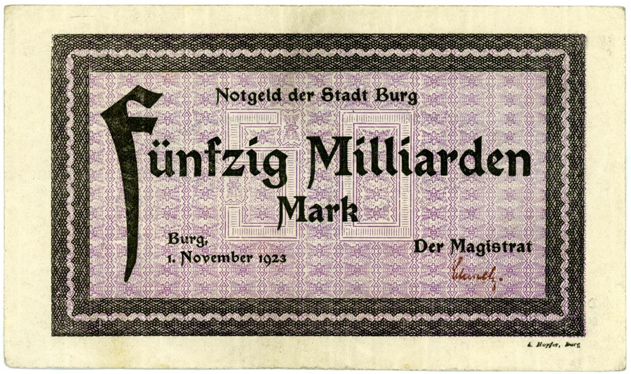 Schein der Hochinflation Stadt Burg, 50 Milliarden Mark (Kulturstiftung Sachsen-Anhalt CC BY-NC-SA)