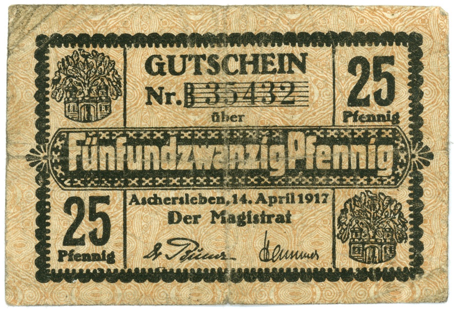 Gutschein Stadt Aschersleben (25 Pfennig) (Kulturstiftung Sachsen-Anhalt CC BY-NC-SA)