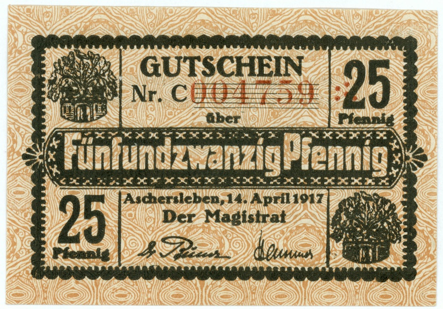 Gutschein Stadt Aschersleben (25 Pfennig) (Kulturstiftung Sachsen-Anhalt CC BY-NC-SA)