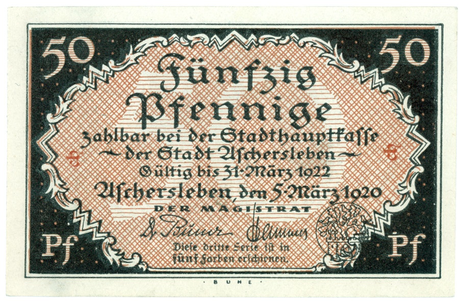 Kleingeldschein Stadt Aschersleben (50 Pfennig) (Kulturstiftung Sachsen-Anhalt CC BY-NC-SA)