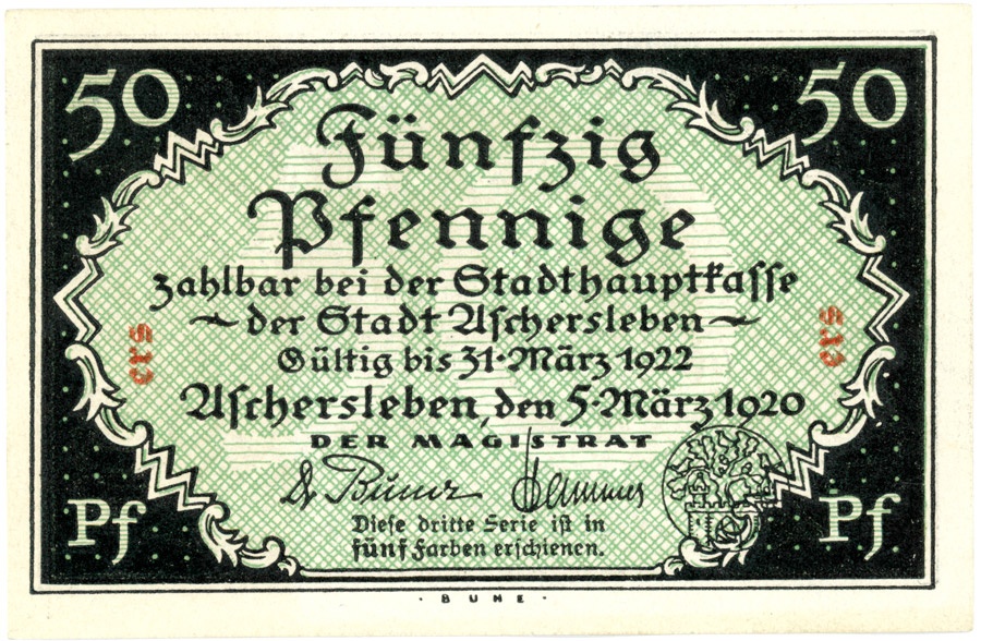 Kleingeldschein Stadt Aschersleben (50 Pfennig) (Kulturstiftung Sachsen-Anhalt CC BY-NC-SA)