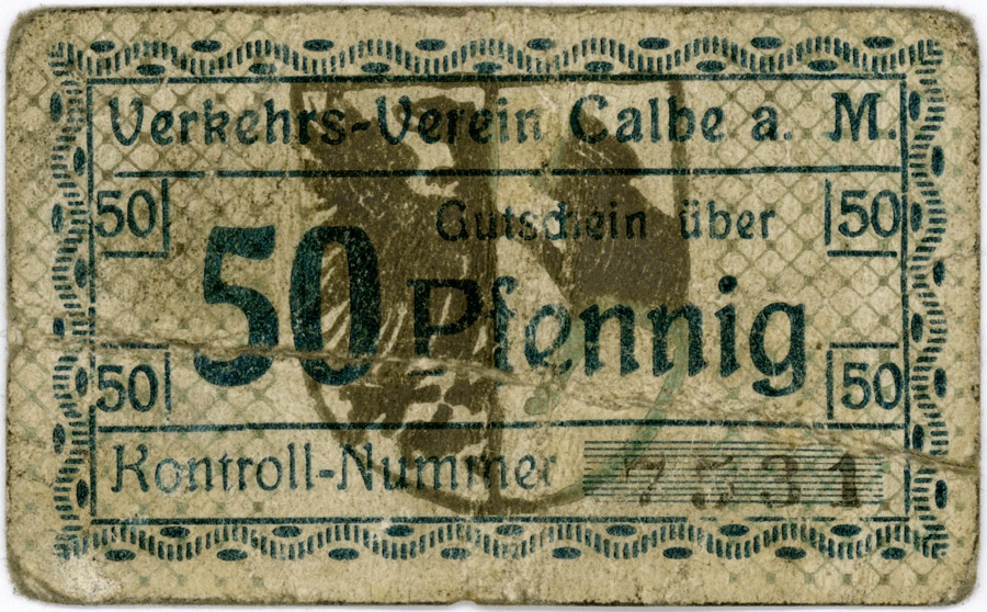 Gutschein Stadt Calbe a.d. Milde (50 Pfennig) (Kulturstiftung Sachsen-Anhalt CC BY-NC-SA)