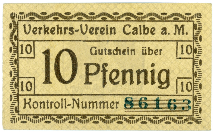 Gutschein Stadt Calbe a.d. Milde (10 Pfennig) (Kulturstiftung Sachsen-Anhalt CC BY-NC-SA)