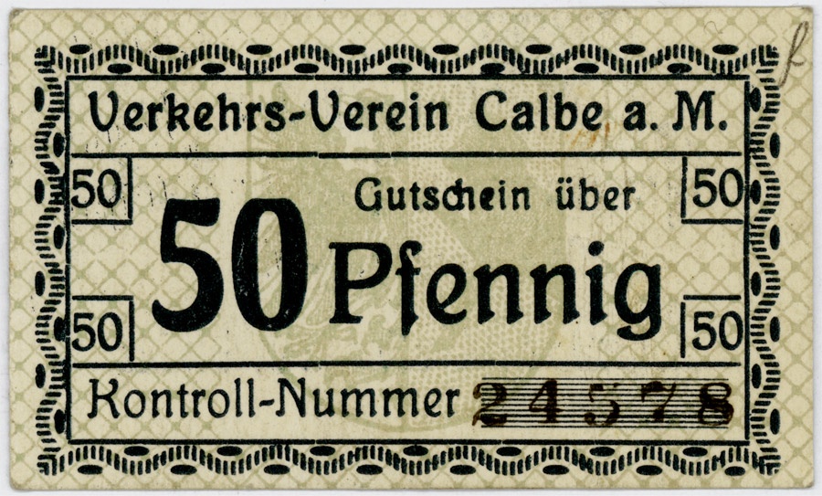 Gutschein Stadt Calbe a.d. Milde (50 Pfennig) (Kulturstiftung Sachsen-Anhalt CC BY-NC-SA)