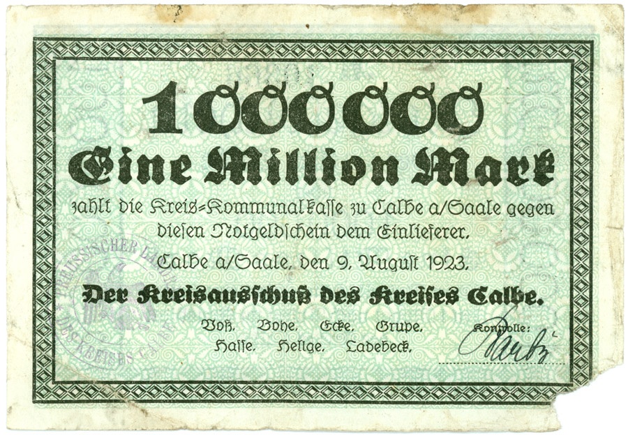 Schein der Hochinflation Kreis Calbe a.d. Saale (1.000.000 Mark) (Kulturstiftung Sachsen-Anhalt CC BY-NC-SA)