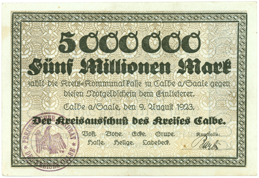Schein der Hochinflation Kreis Calbe a.d. Saale (5.000.000 Mark) (Kulturstiftung Sachsen-Anhalt CC BY-NC-SA)