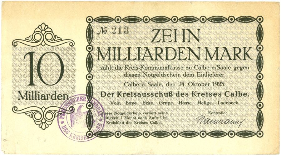 Schein der Hochinflation Kreis Calbe a.d. Saale (10 Milliarden Mark) (Kulturstiftung Sachsen-Anhalt CC BY-NC-SA)