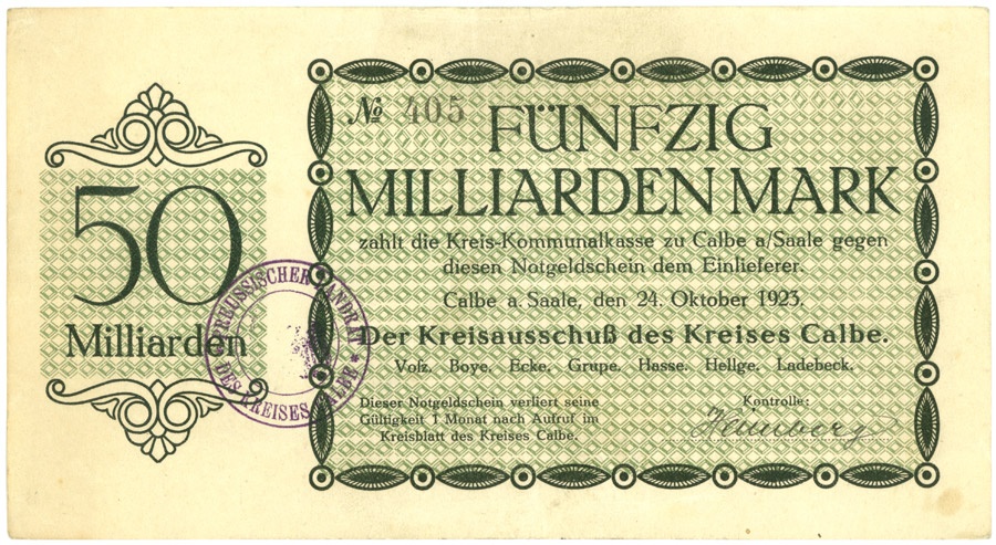 Schein der Hochinflation Kreis Calbe a.d. Saale (50 Milliarden Mark) (Kulturstiftung Sachsen-Anhalt CC BY-NC-SA)