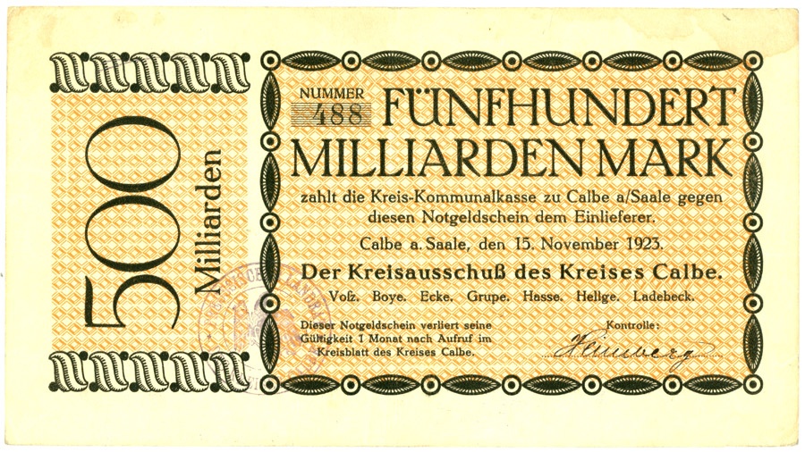 Schein der Hochinflation Kreis Calbe a.d. Saale (500 Milliarden Mark) (Kulturstiftung Sachsen-Anhalt CC BY-NC-SA)
