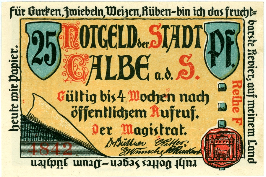 Serienschein Stadt Calbe a.d. Saale (25 Pfennig) (Kulturstiftung Sachsen-Anhalt CC BY-NC-SA)