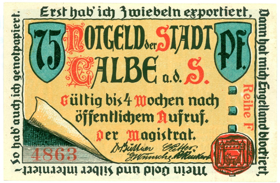 Serienschein Stadt Calbe a.d. Saale (75 Pfennig) (Kulturstiftung Sachsen-Anhalt CC BY-NC-SA)