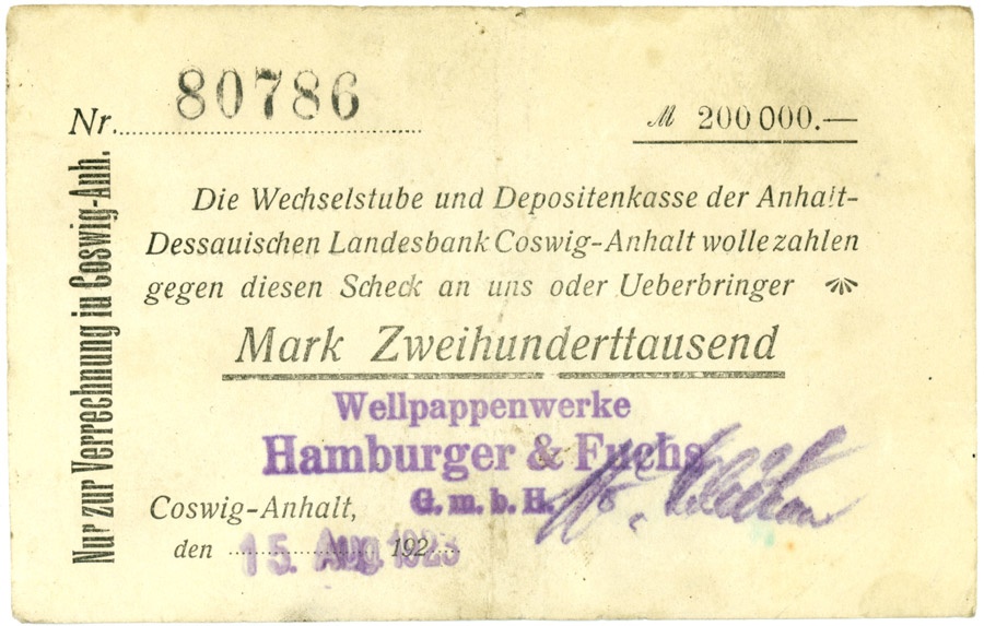 Schein der Hochinflation Coswig-Anhalt (200.000 Mark) (Kulturstiftung Sachsen-Anhalt CC BY-NC-SA)
