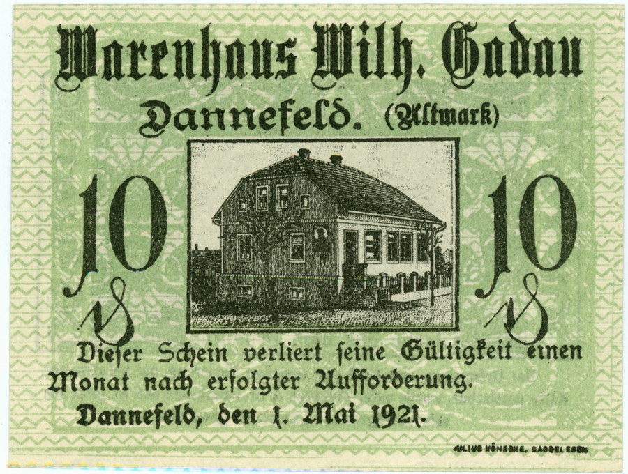 Serienschein Dannefeld - Altmark (10 Pfennig) (Kulturstiftung Sachsen-Anhalt CC BY-NC-SA)