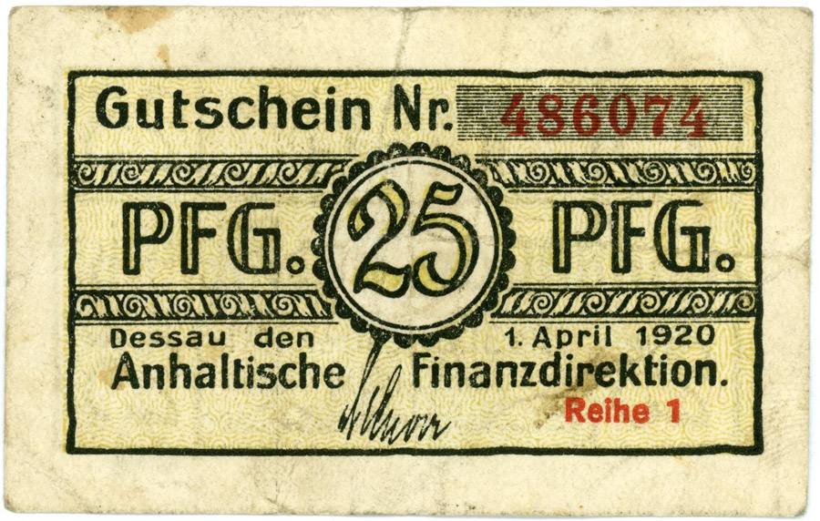 Notgeld Anhaltische Finanzdirektion Dessau (25 Pfennig) (Kulturstiftung Sachsen-Anhalt CC BY-NC-SA)