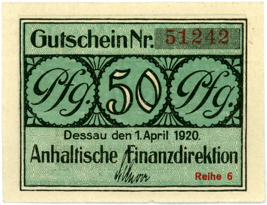 Notgeld Anhaltische Finanzdirektion Dessau (50 Pfennig) (Kulturstiftung Sachsen-Anhalt CC BY-NC-SA)
