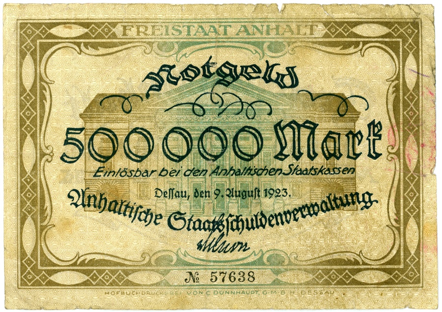 Notgeld Freistaat Anhalt (500000 Mark) (Kulturstiftung Sachsen-Anhalt CC BY-NC-SA)