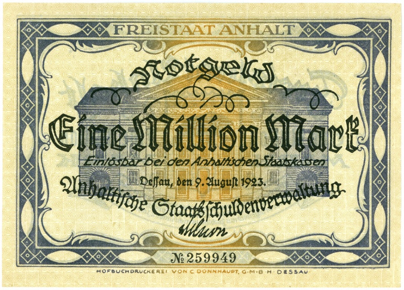 Notgeld Freistaat Anhalt (1.000.000 Mark) (Kulturstiftung Sachsen-Anhalt CC BY-NC-SA)