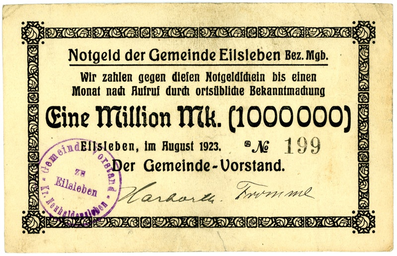 Schein der Hochinflation Gemeinde Eisleben (1 Millionen Mark) (Kulturstiftung Sachsen-Anhalt CC BY-NC-SA)